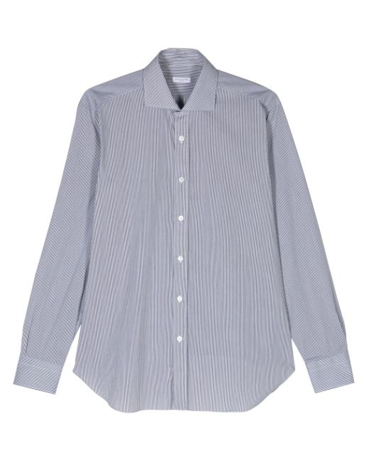 Barba Napoli Blue Striped Spread-collar Shirt
