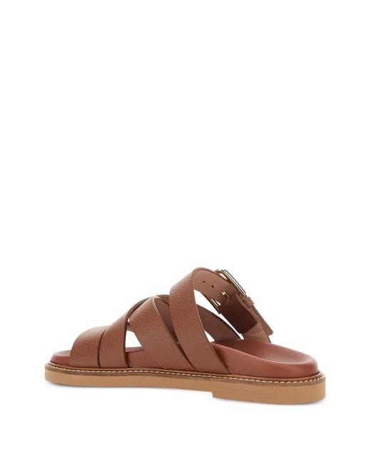 Pollini Brown Buckle-Strap Flat Sandals