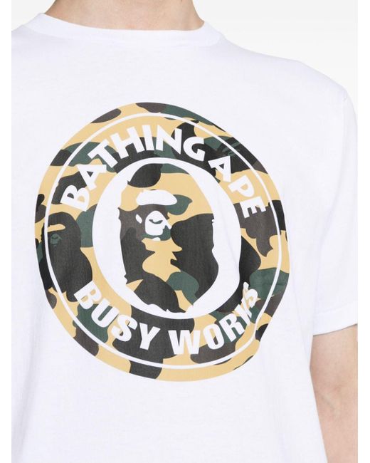 Camiseta con estampado Camo Busy Works A Bathing Ape de hombre de color White