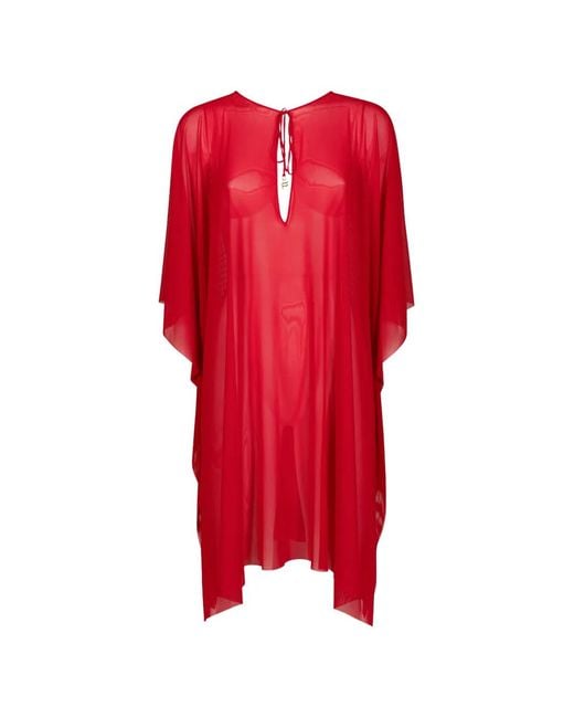 Fisico Red Azalea Sheer Tie-Fastening Dress