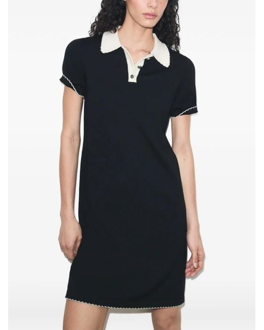 Tory Burch Black Wool Scalloped Polo Dress