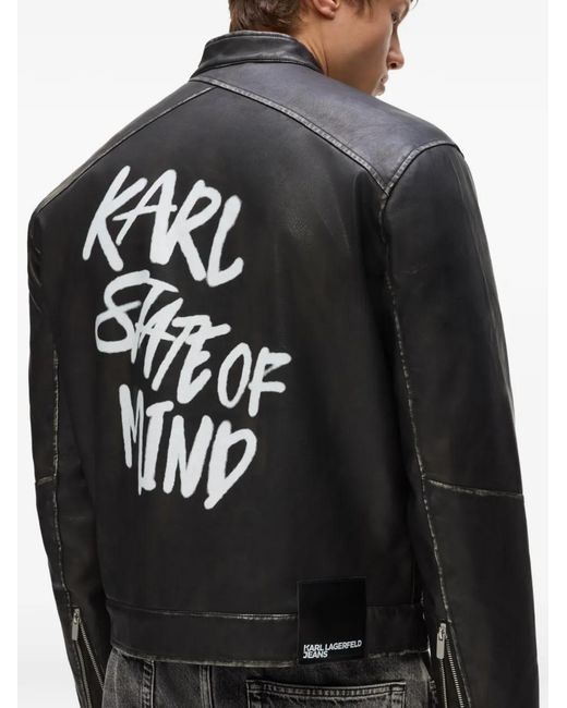 Karl Lagerfeld Black Slogan-Print Distressed Jacket for men