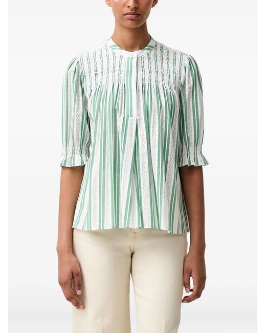 Stine Goya Green Smocked Striped Blouse