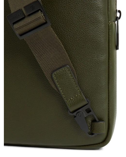 Piquadro Green Leather Messenger Bag for men