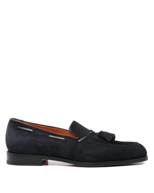 Santoni Black Tassel-Detail Suede Loafers for men