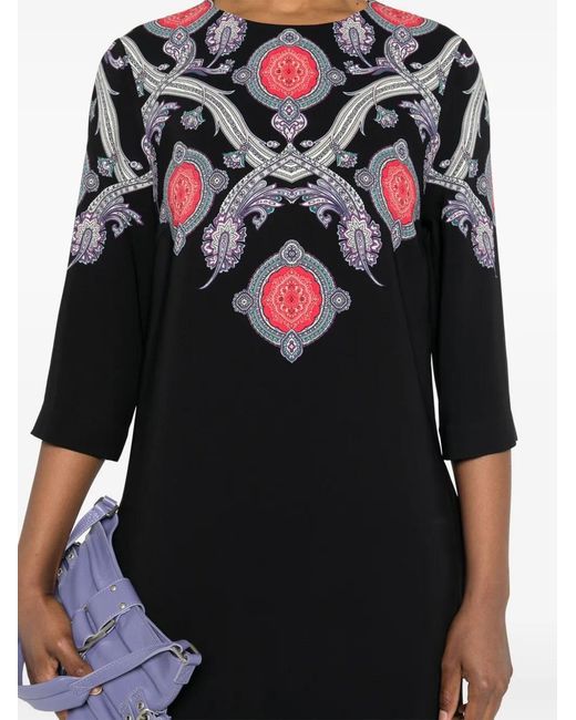 Etro Black Paisley-Print Cady Midi Dress