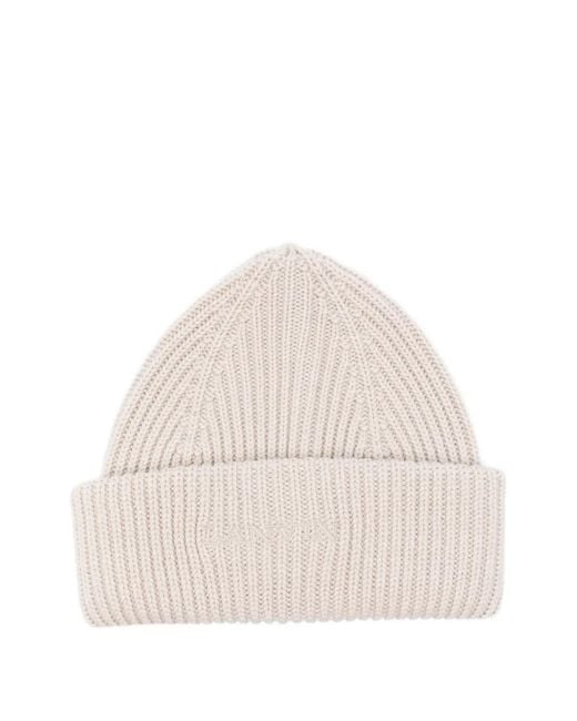 Lanvin Natural Ribbed Beanie Hat for men