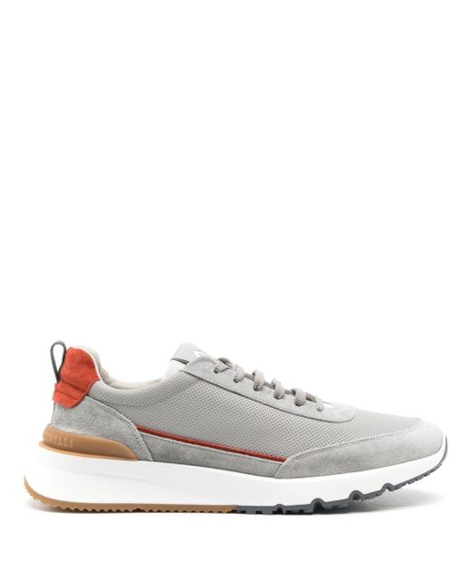 Brunello Cucinelli White Panelled-design Leather Sneakers for men