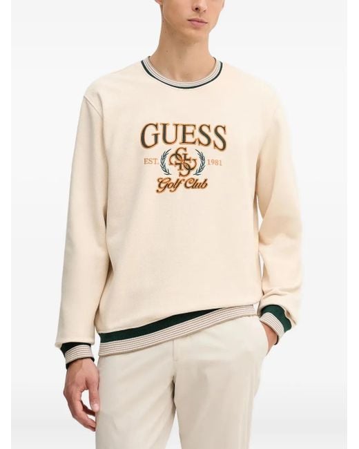 Felpa Con Logo Ricamato di Guess in Natural da Uomo