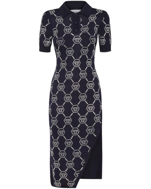 Philipp Plein Blue Monogram Polo Dress