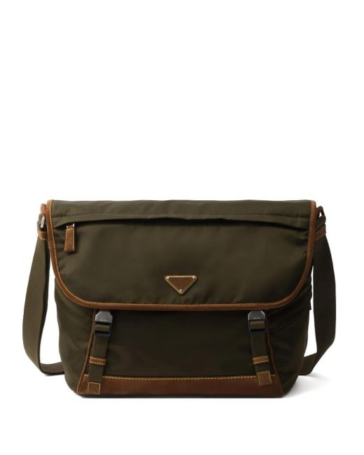Prada Black Large Triangle-Logo Messenger Bag for men