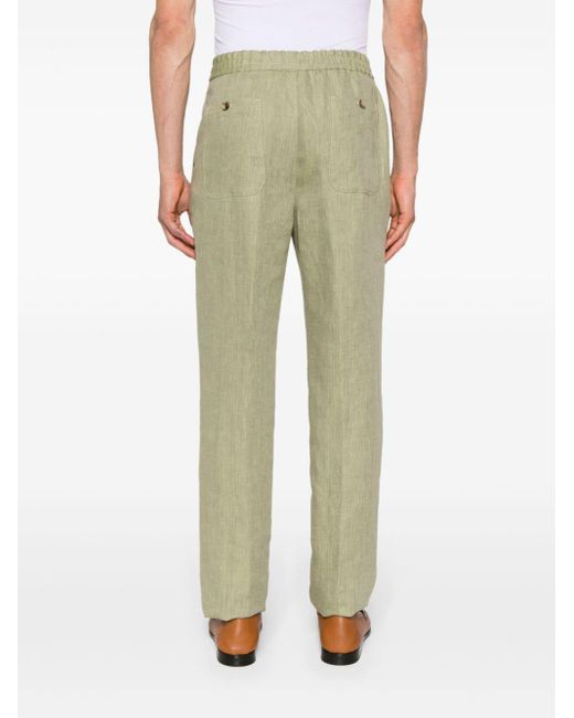Etro Green Drawstring Linen Tapered Trousers for men