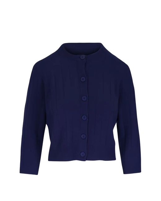 Kinross Cashmere Blue Ribbed Button Cardigan