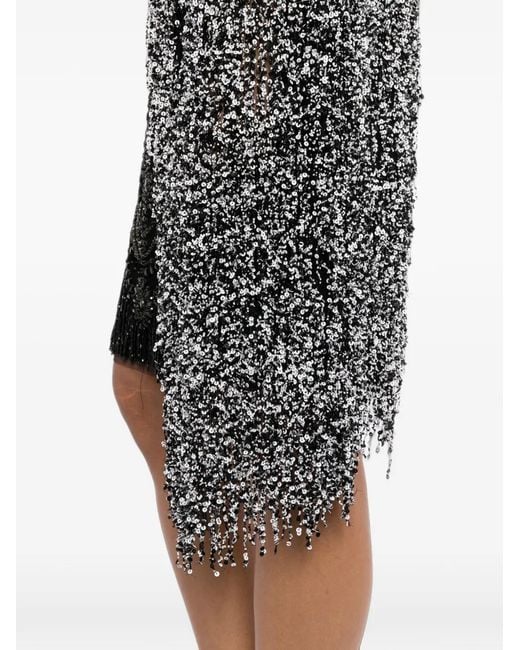 Naeem Khan Gray Sequin-Embellished Fringed Cape