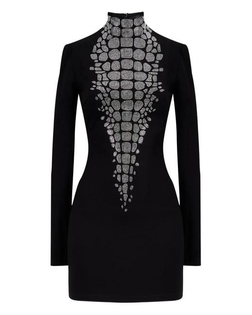 David Koma Black Croc-Effect Mini Dress