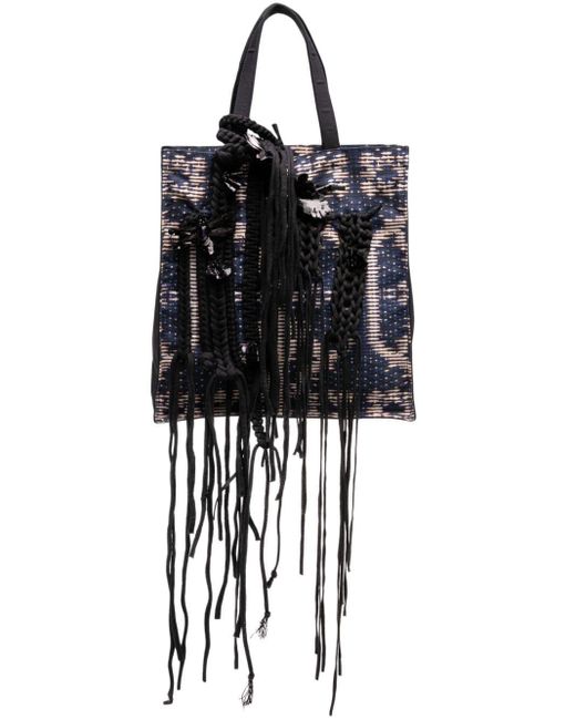 Biyan Black Braid-detail Embroidered Tote Bag