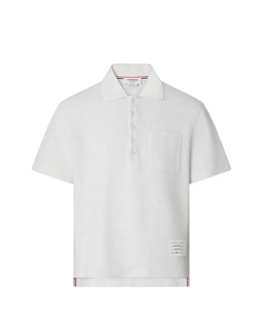 Thom Browne White Polo En Lin Mélangé Texturé for men