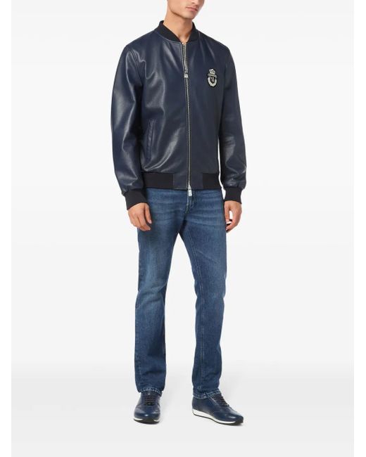 Billionaire Blue Leather Bomber Jacket for men