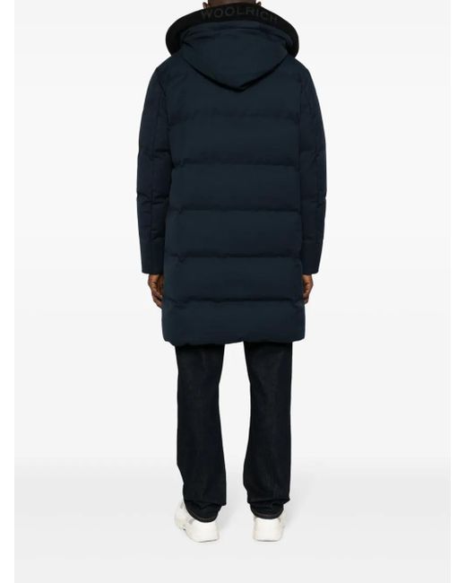 Woolrich Blue Button-Fastening Hooded Padded Coat for men
