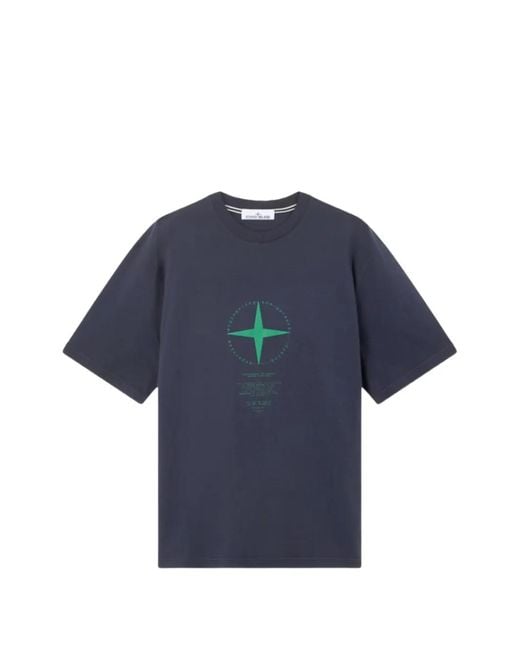 Stone Island Blue Light Compass Cotton T-Shirt for men