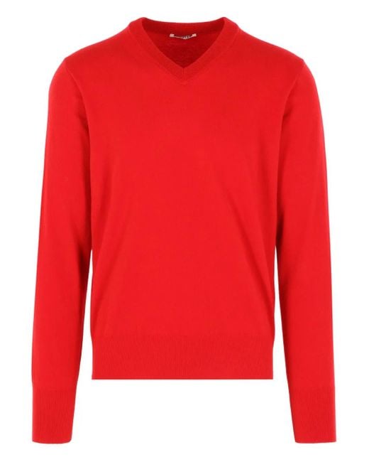 Auralee Red V-Neck Sweater for men