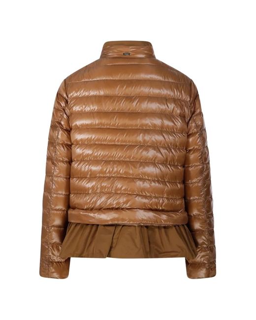 Herno Brown Ruffled Puffer Coat