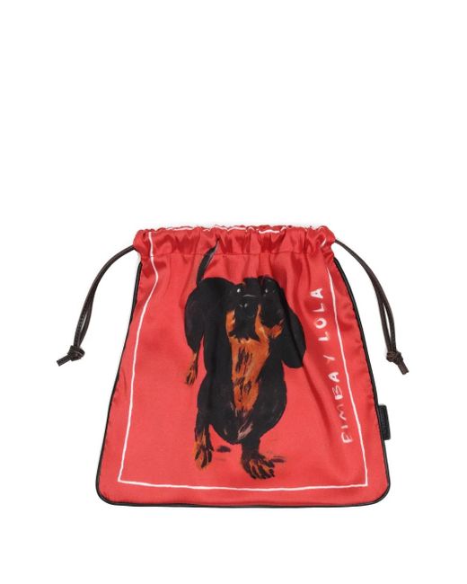 Bimba Y Lola Red Dog-Print Drawstring Pouch Bag
