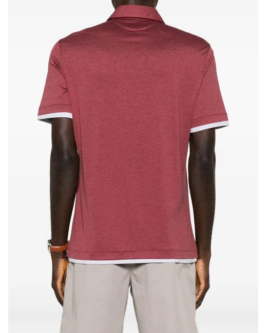 Brunello Cucinelli Pink Silk And Cotton Polo Shirt for men