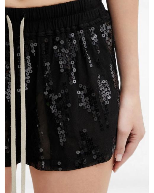 Rick Owens Black Sequin-Embellished Drawstring Shorts