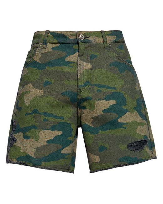 Balmain Gerafelde Shorts Met Camouflageprint in het Green voor heren