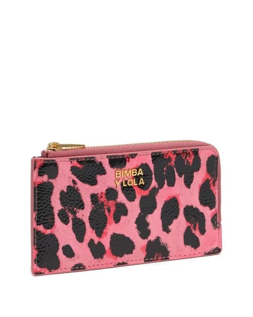 Bimba Y Lola Red Leopard-Print Zipped Cardholder