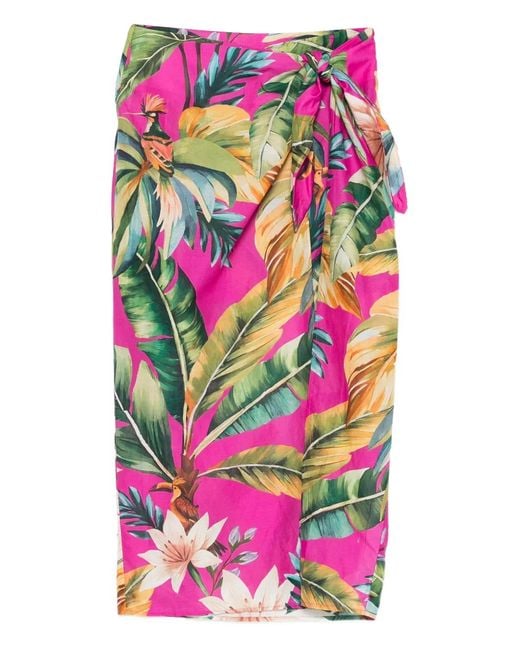 Farm Rio Pink Tie Floral Midi Skirt