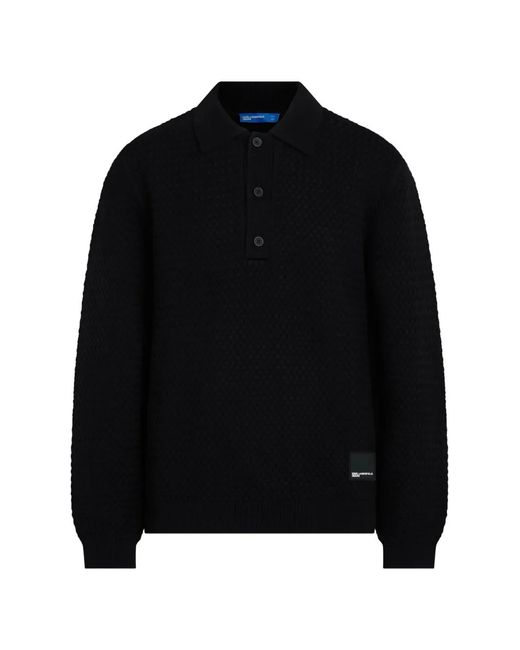 Karl Lagerfeld Black Long-Sleeved Knit Polo for men