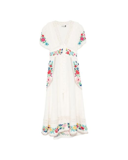 Rixo White Novara Floral-Embroidered Midi Dress