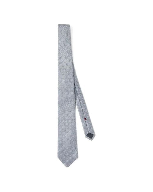 Brunello Cucinelli White Patterned Silk Tie for men
