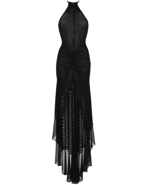 David Koma Black Mesh-design Maxi Dress