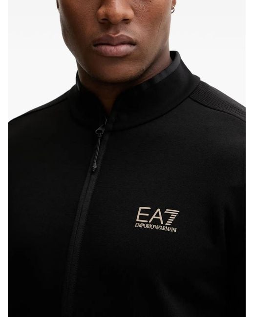EA7 Black Logo-Print Zip-Up Sweatshirt for men