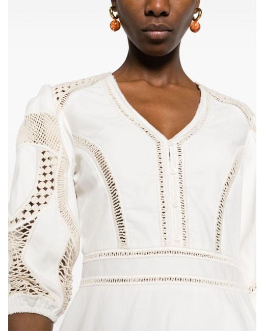 Maje White Crochet-panelled Mini Dress