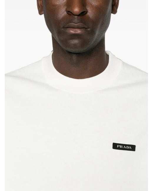 Prada White Logo-Patch Long-Sleeve T-Shirt for men