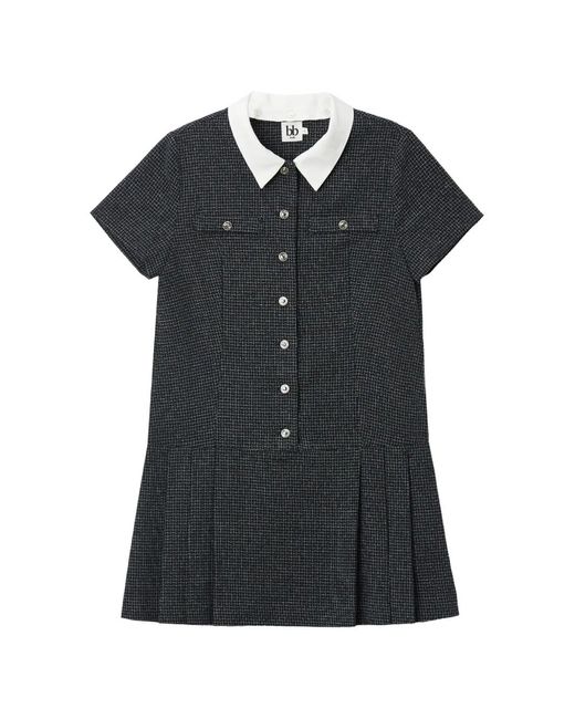 B+ AB Black Mini Tweed-Effect Pleated Dress