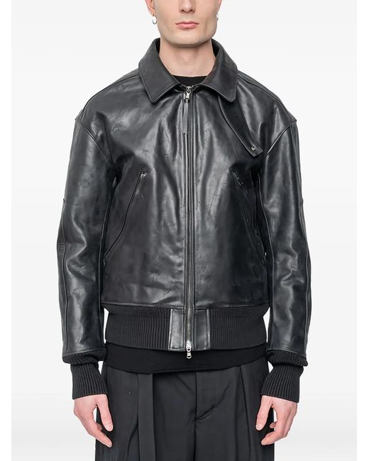 The Viridi-anne Gray Zip-Up Leather Jacket for men