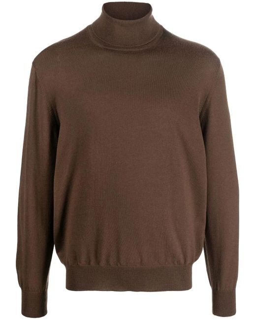 D4.0 Brown Roll Neck Virgin Wool Jumper for men