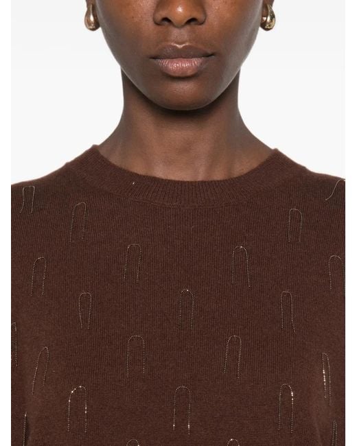 Fabiana Filippi Brown Bead-Embellished Short-Sleeve Sweater