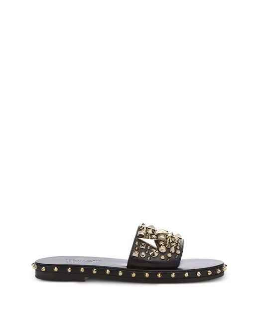 Philipp Plein White Studded Flat Sandals
