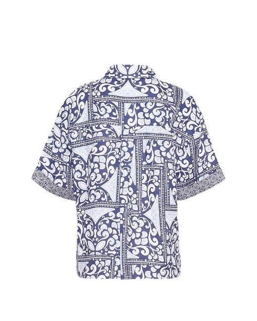 Cara Cara Blue Tile-Print Linen Top