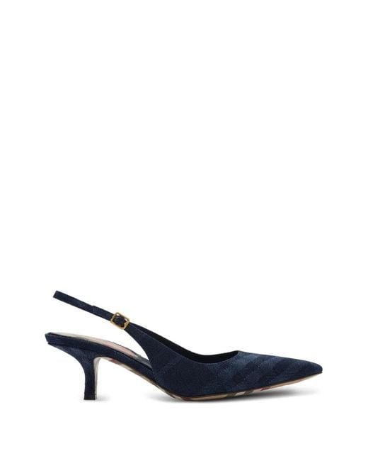 Burberry Blue Check Dame Slingback Pumps