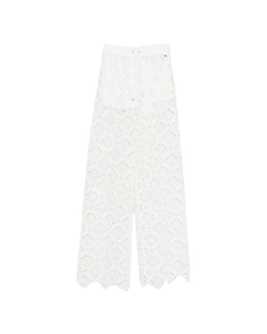 Herno White Crochet Trousers With An All-Over Geometric Pattern And Elasticated Waist