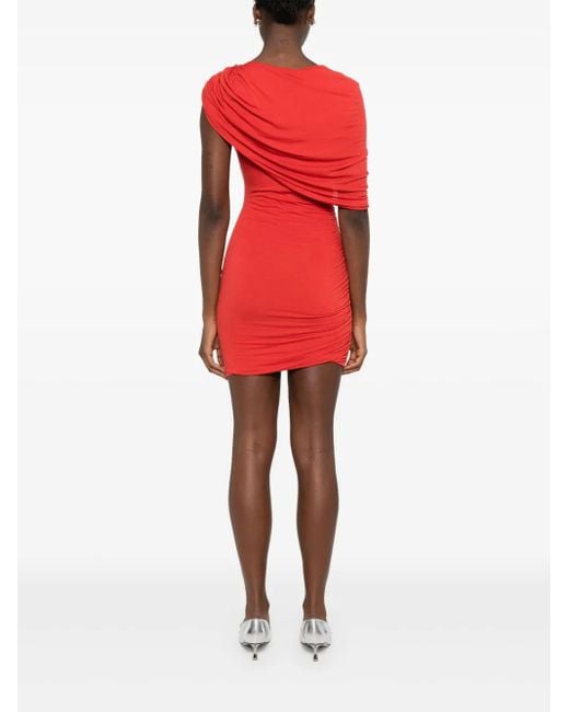 MANURI Red Draped One-Shoulder Dress
