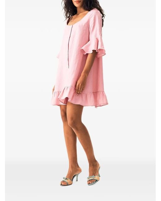 Sleeper Pink Marseille Ruffled Linen Short Dress
