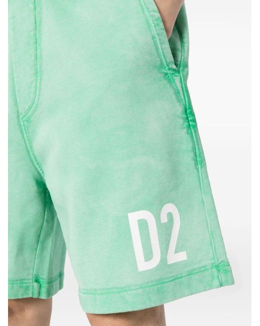 DSquared² Green Logo-print Cotton Track Shorts for men